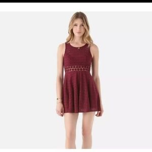 Free People 'Daisy' Merlot/Red Lace Fit & Flare Skater Tank Short Dress 6
